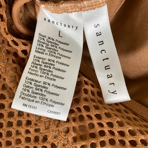 Sanctuary Mesh One Piece Swimsuit Size L Cocoa Tan Brown Scoop Neck Anthopologie - Picture 8 of 10